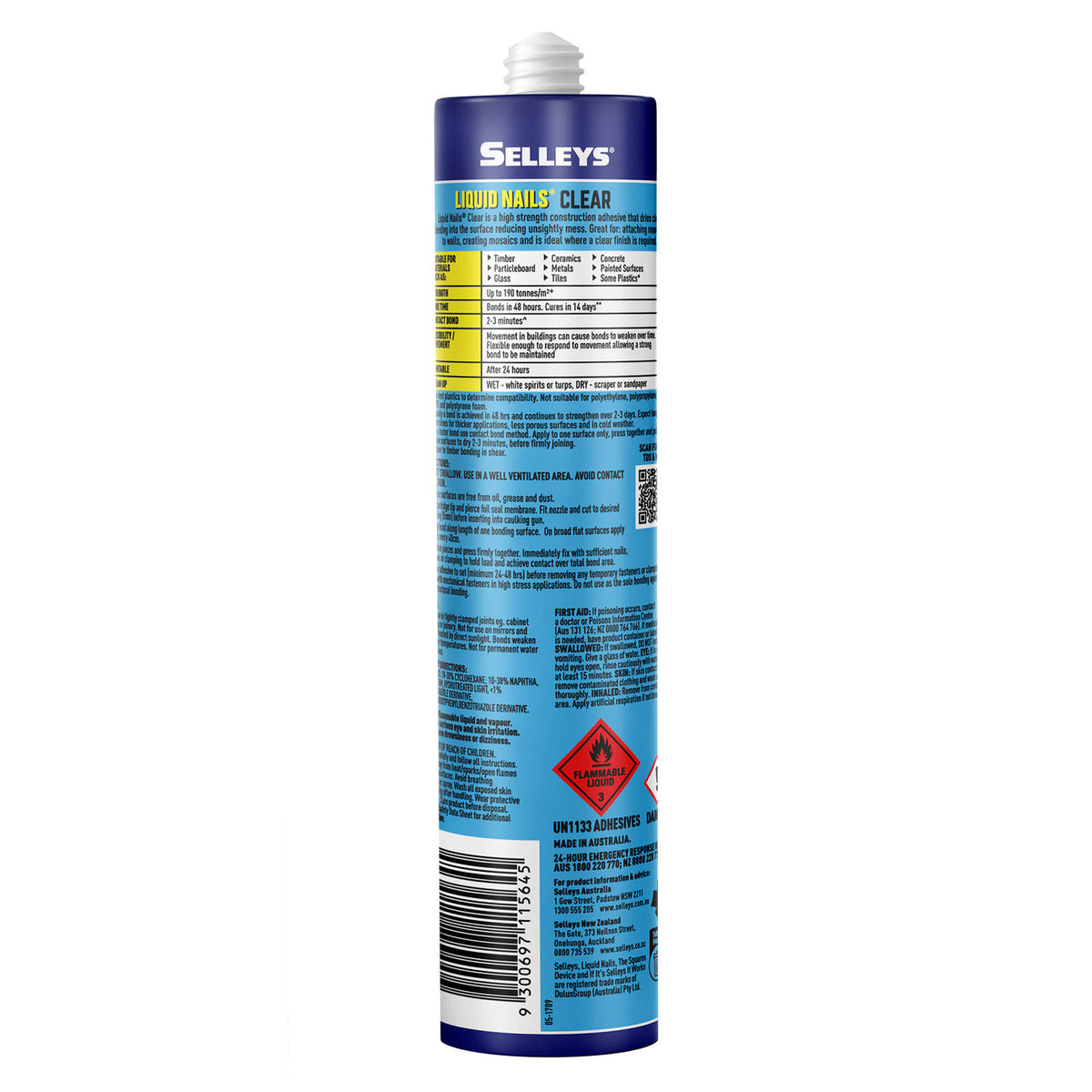 Selleys Liquid Nails Clear Construction Adhesive 250g - Dries Clear Polymer Bond for Building Materials