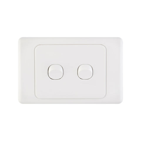 DETA White Double Switch - 2 Gang Polycarbonate Horizontal 240V