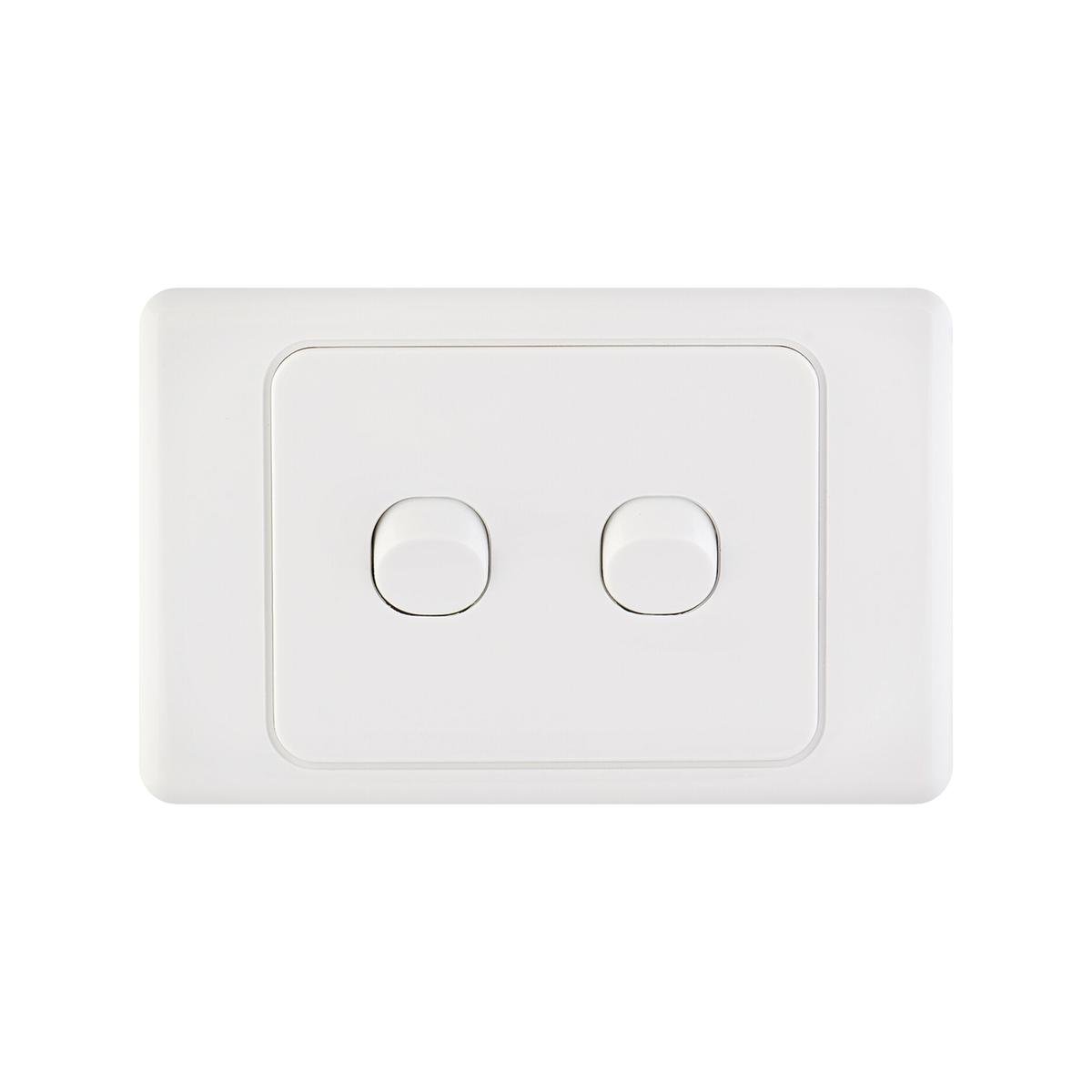 DETA White Double Switch - 2 Gang Polycarbonate Horizontal 240V