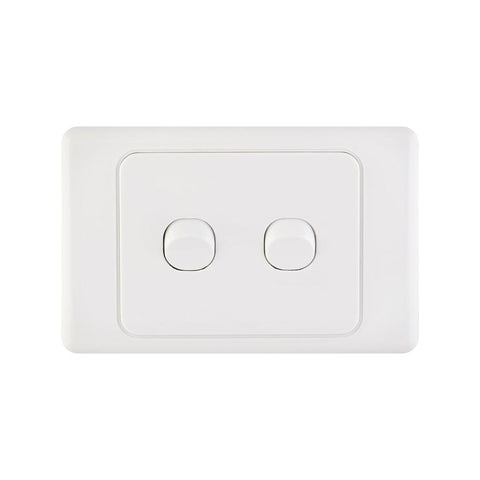 Deta White Double Switch - 2 Gang - Polycarbonate - Standard Design - SuperSaverAU - view 1