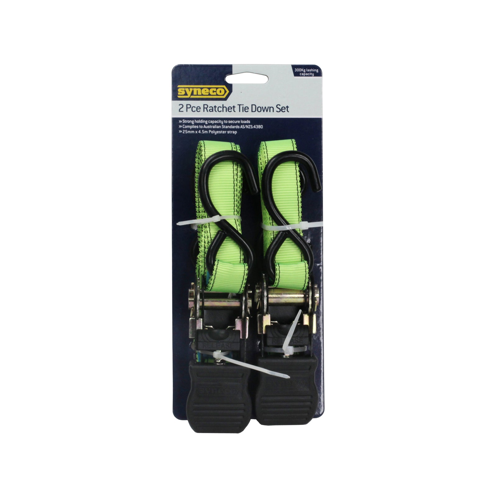 Syneco 25mm x 4.5m S Hook Ratchet Tie Down Set - 2 Pack