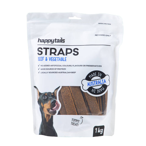 Happy Tails 1kg Beef & Vegetable Straps Dog Treats Australian Made