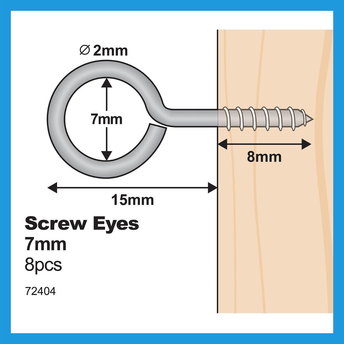 Everhang Nickel Plated Screw Eye Hook 7mm 8kg - 8 Pack