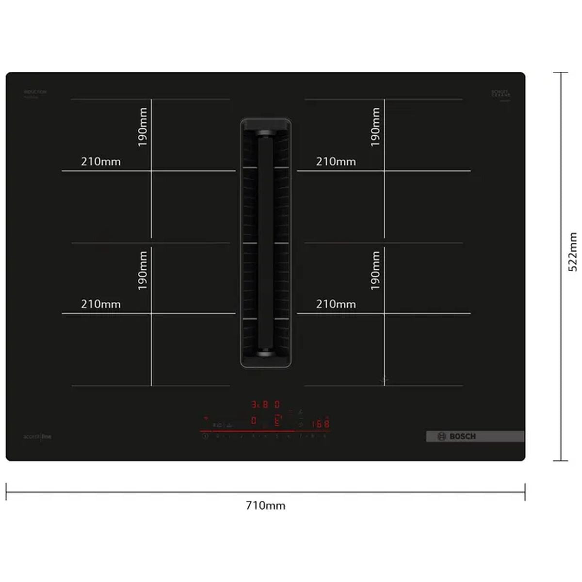 Bosch 70cm Series 6 Induction Cooktop with Downdraft Ventilation - Black Glass, Home Connect - PVQ711H26E