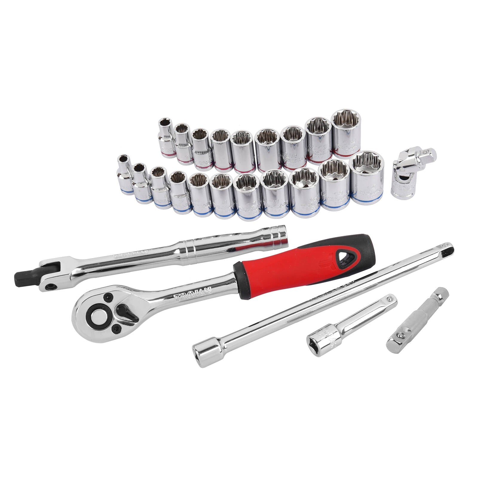 Trojan 26 Piece Socket Tin Set 1/4" Drive Metric & Imperial Chrome Vanadium