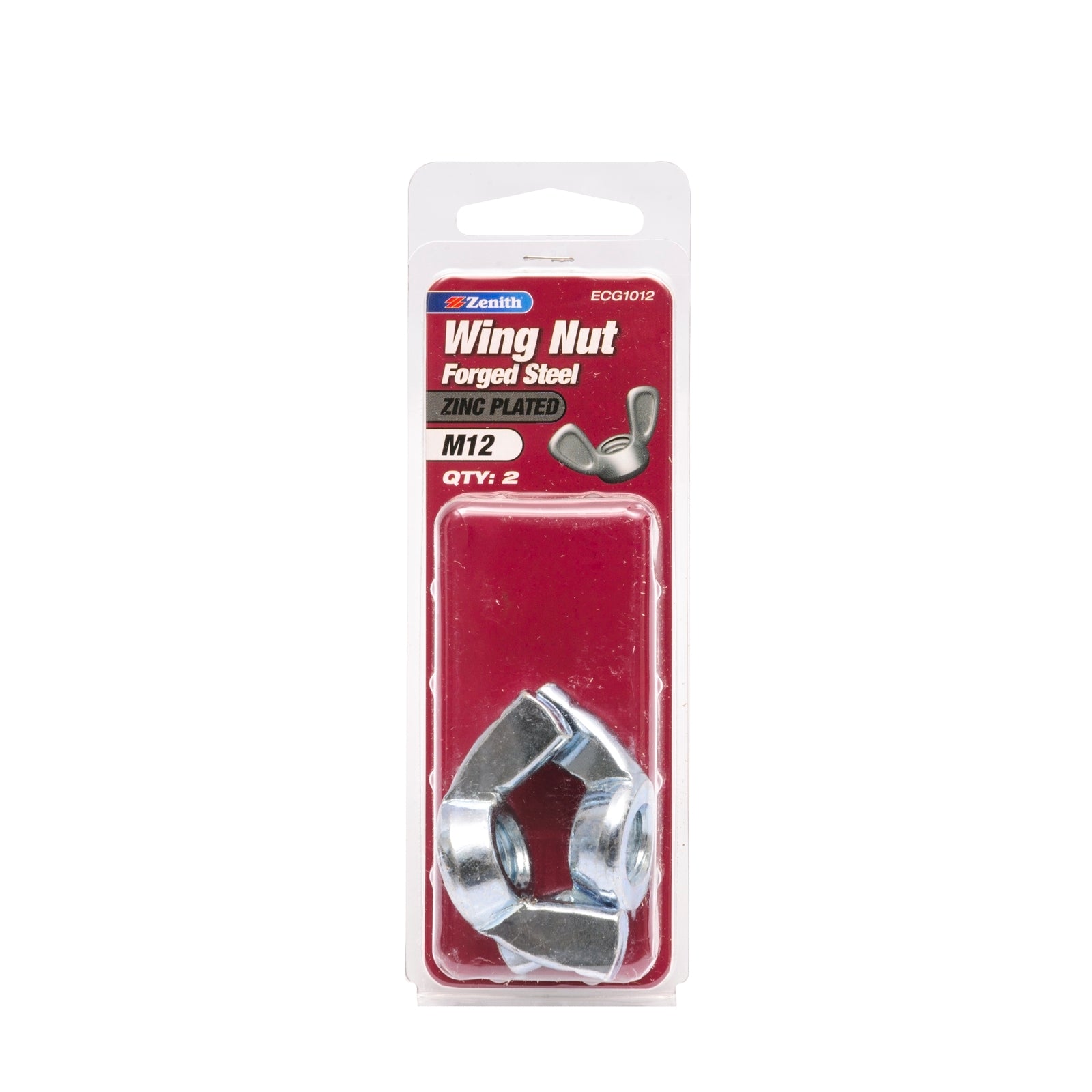 Zenith M12 Zinc Plated Forged Steel Wing Nut - 2 Pack