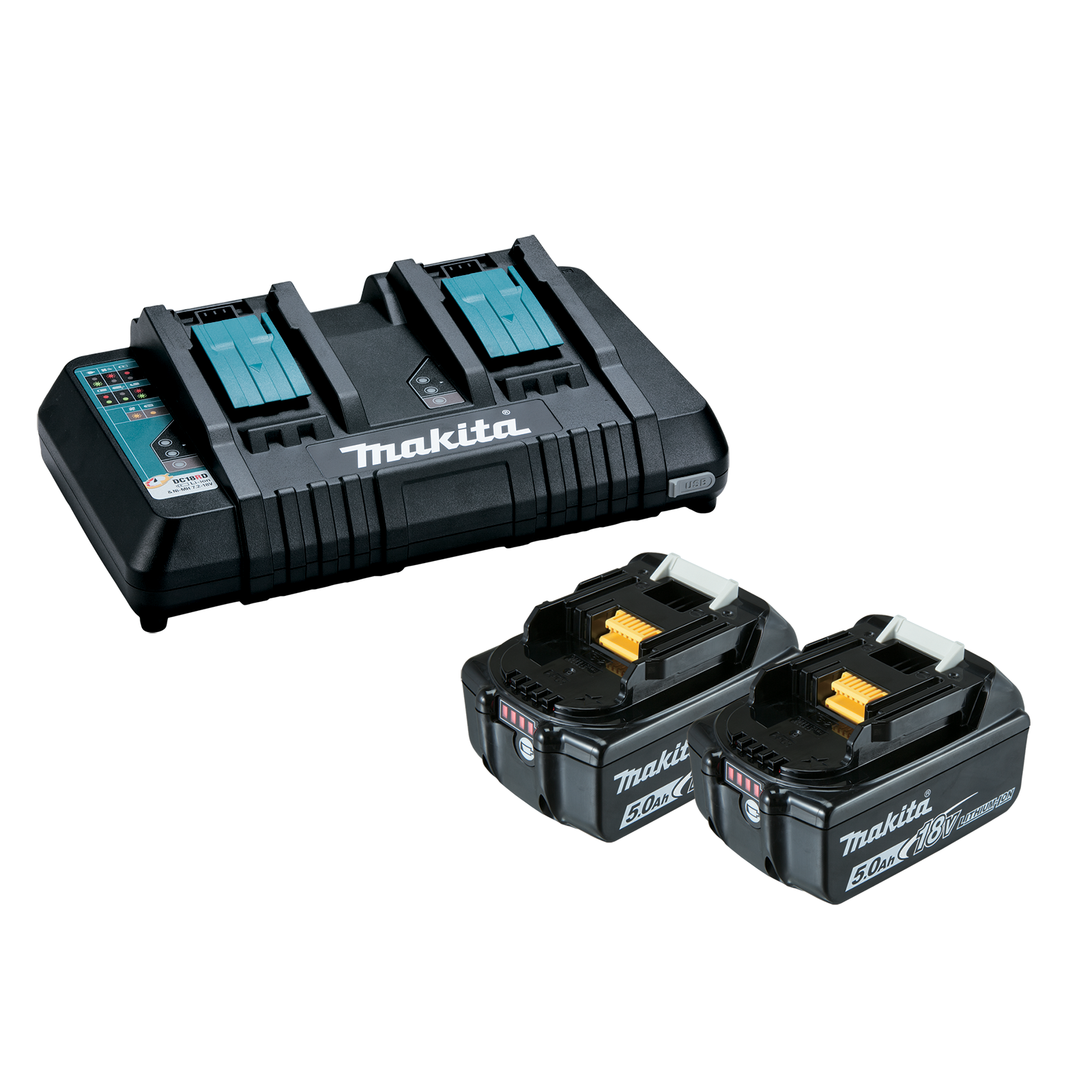 Makita Dual Port Rapid Charger with 2 x 5.0Ah Batteries 198928-5