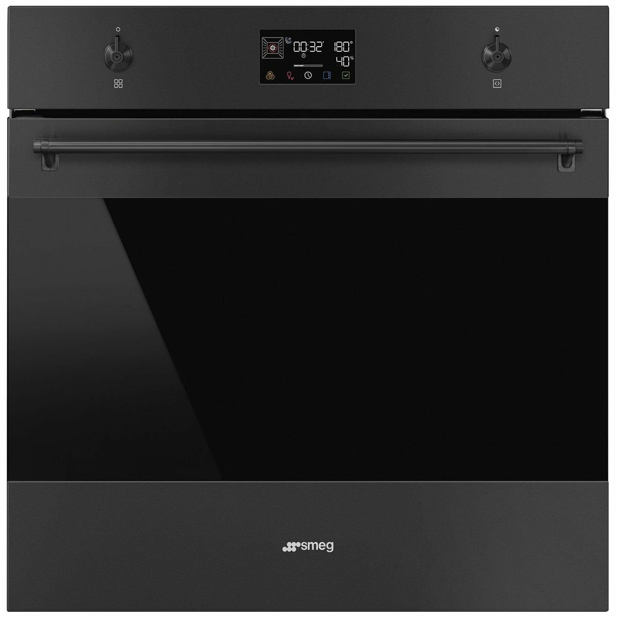 Smeg 60cm Pyrolytic Combi Steam Oven - Matte Black, Air Fry, ActiveVent, EvoScreen LCD - SOPA6302S2PN