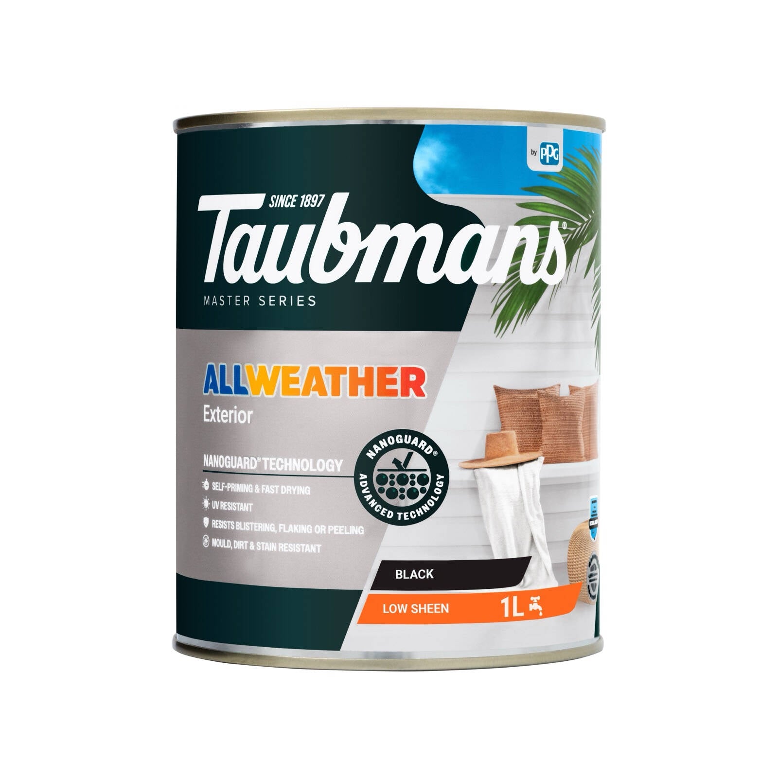 Taubmans 1L Black Low Sheen All Weather Exterior Paint