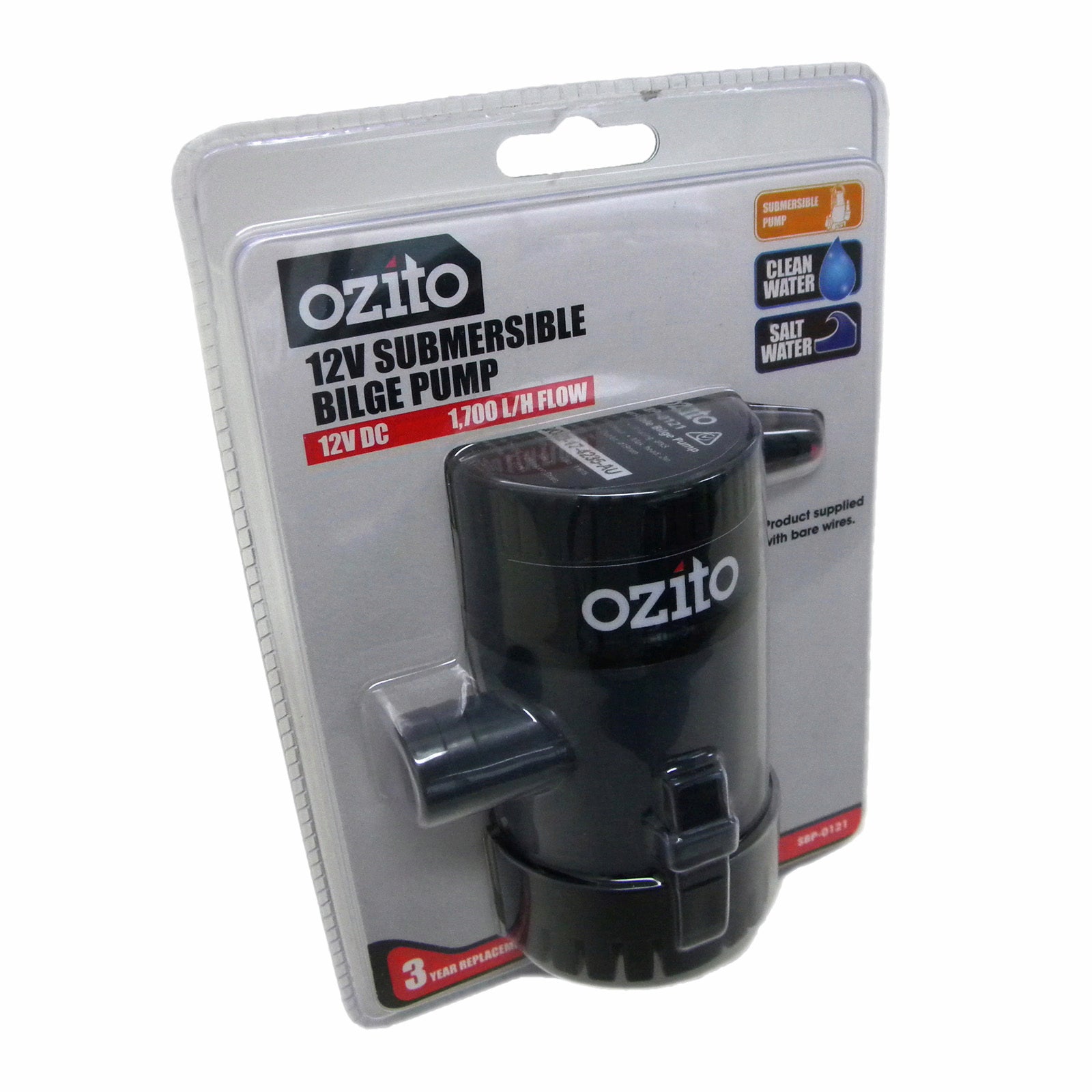 Ozito 36W 1700L/Hr 12V Submersible Bilge Pump IPX8 SBP-0121
