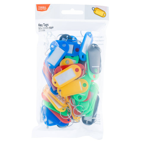 Taskmaster Key Tags with Ring, 60 x 22mm, Assorted Colours, 50 Pack