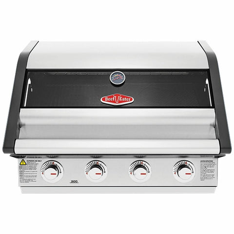 Beefeater 1600 Series 4 Burner Built-In LPG BBQ - Stainless Steel, Rollback Hood, Quartz Ignition - BBG1640SA