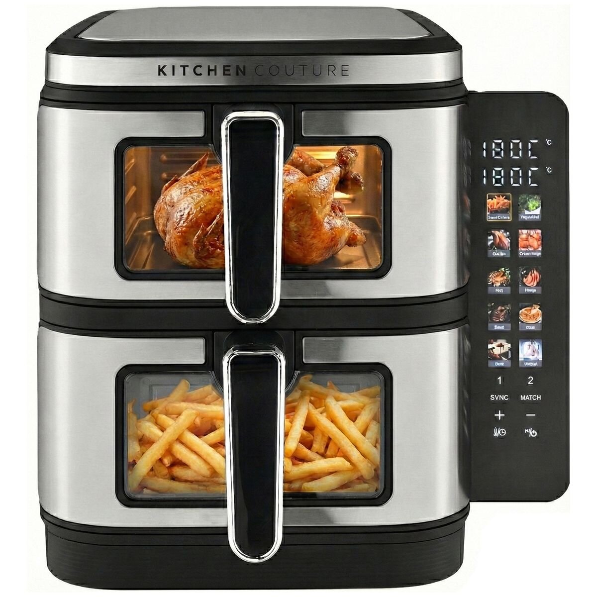 Kitchen Couture Vertex Dual Drawer Air Fryer 11L - Stainless Steel - Clear View, 12 Presets - 10005862