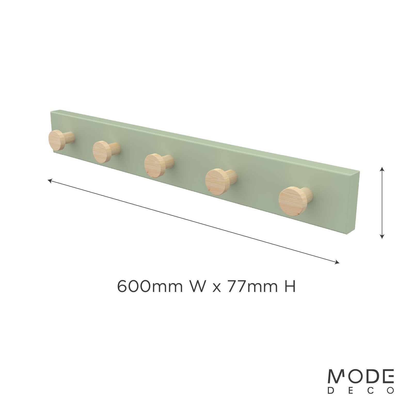 MODE 5 Timber Hooks On Green Board Hook Rack 600mm Coat & Bag Rack