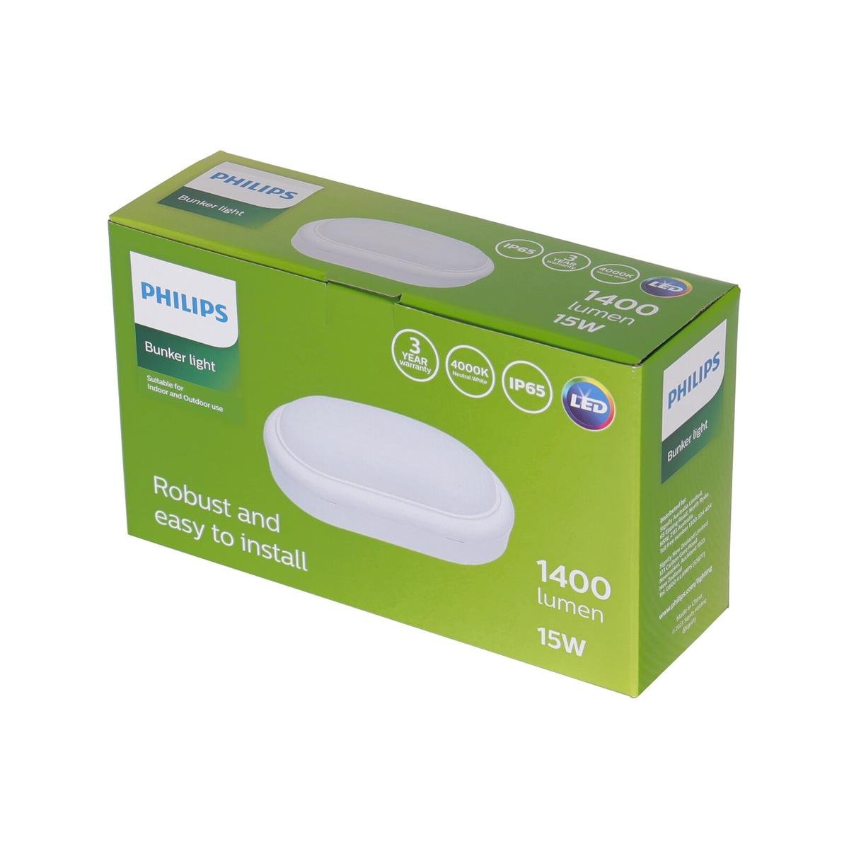 Philips LED 1000lm Cool White 15W Outdoor Bunker Light, Weather Resistant 911401878685