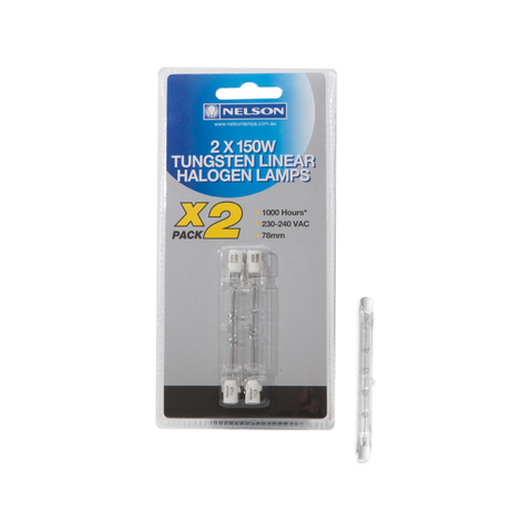 Nelson 78mm 150W R75 Tungsten Halogen Linear Globe 2500lm Dimmable 2 Pack MQ01SDP