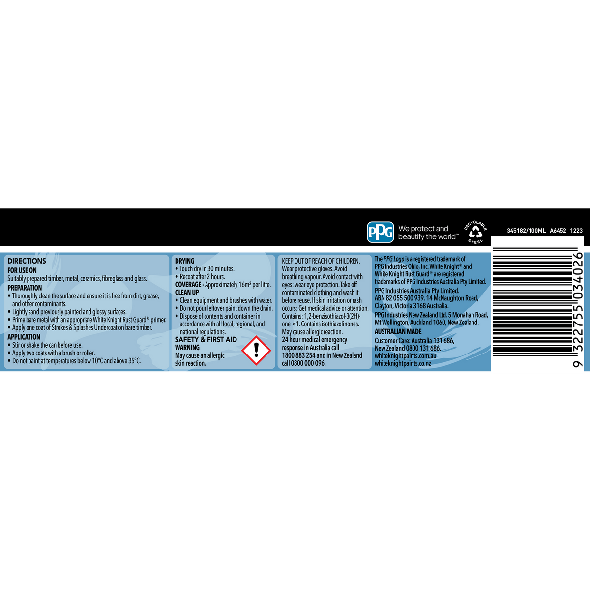 White Knight Strokes And Splashes Paint 100ml Sky Blue