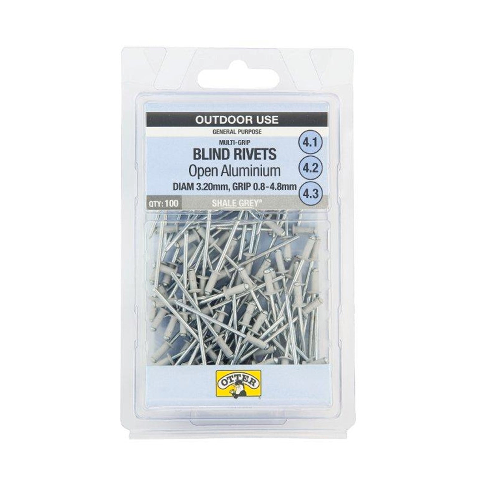 Otter Shale Grey 3.2 x 0.8-4.8mm Multi-Grip Open Aluminium Rivets 100 Pack