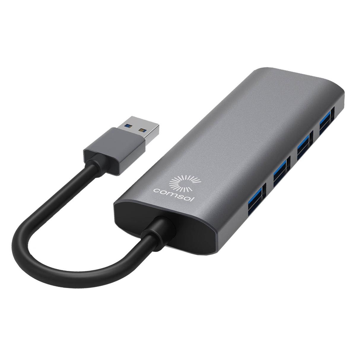 Comsol USB-A to 4 Port USB 3.0 Hub - 5Gbps Data Transfer - Aluminium Casing - SuperSaverAU - view 1