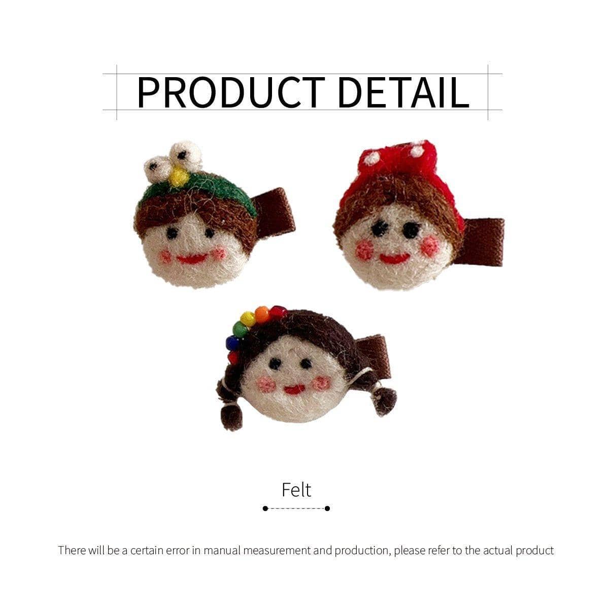 Felt Cartoon Girl Hair Clip - Green Headband and Flower - view 4