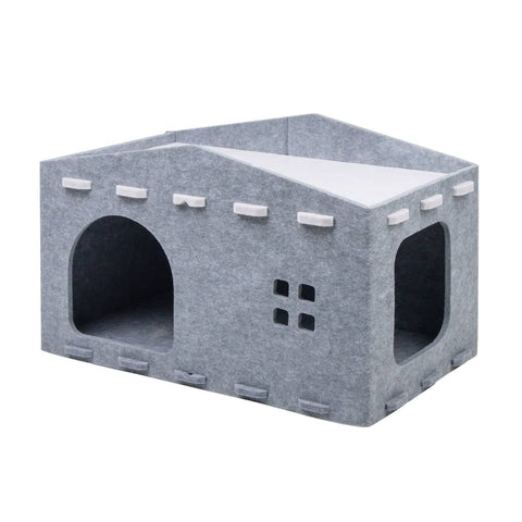 Felt Cat Bed and Scratcher Semi-Enclosed Cat House - Grey