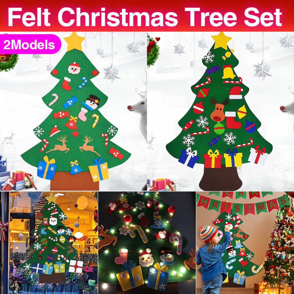 Felt Christmas Tree Set DIY with Removable Ornaments - Reindeer and Gift Ornaments - view 2