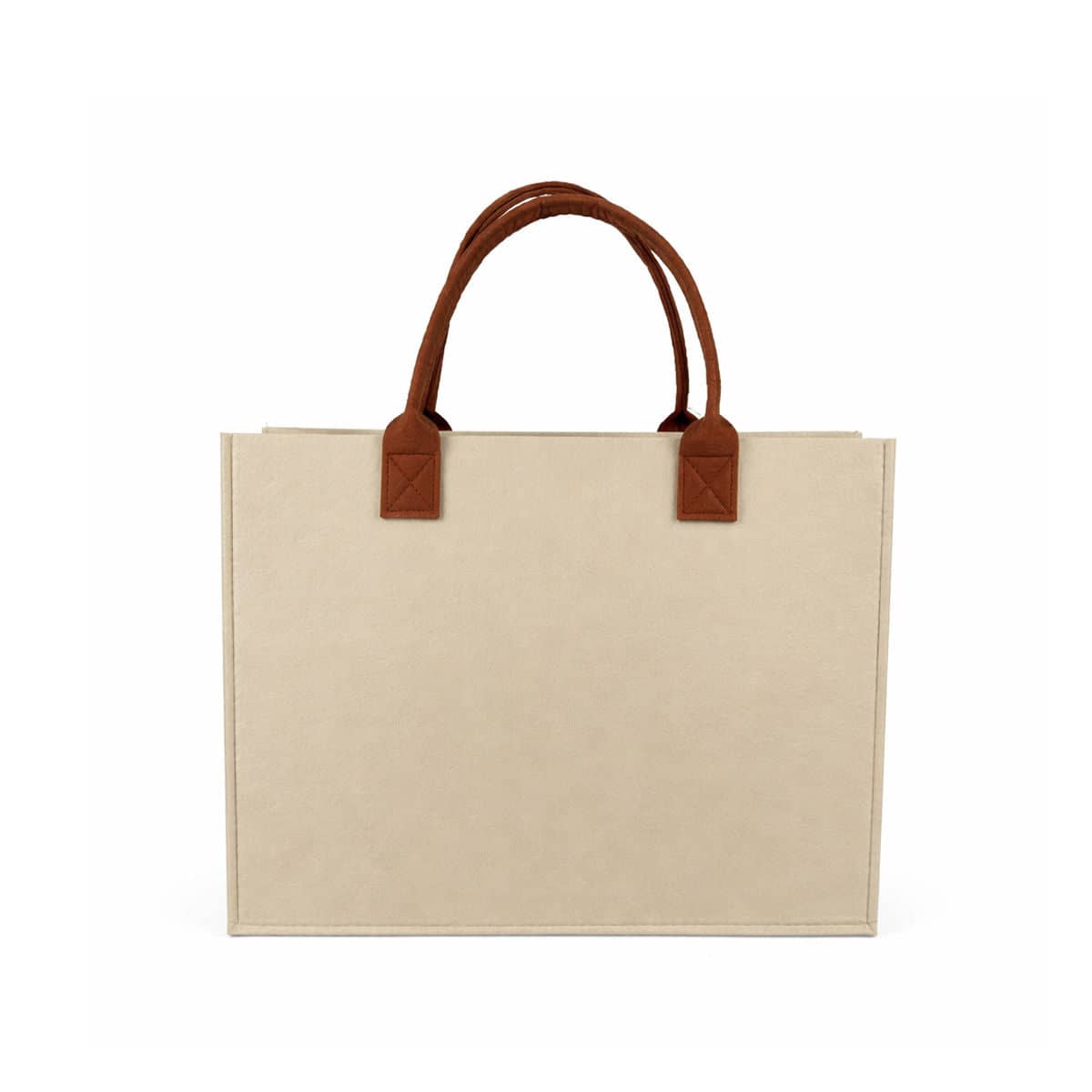 Felt Tote Bags with Contrast Handles, Pack of 5 - Khaki with Brown Handles