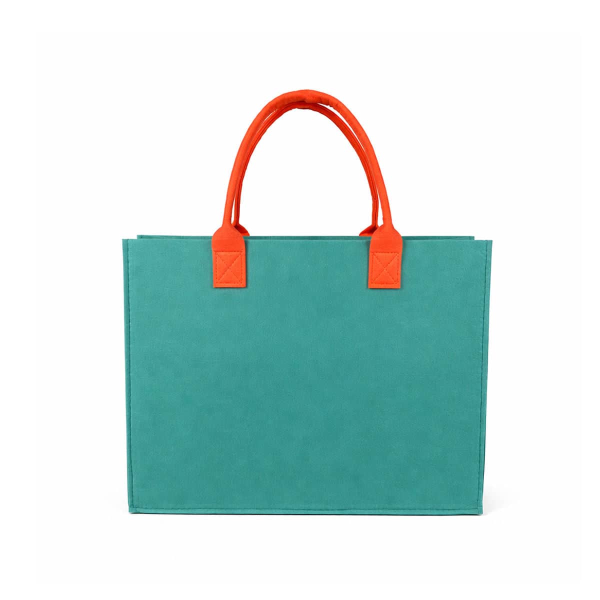 Felt Tote Bags with Contrast Handles, Pack of 5 - Teal Blue with Orange Handles