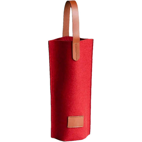 Felt Wine Bottle Tote Bag with Leather Handle - Red