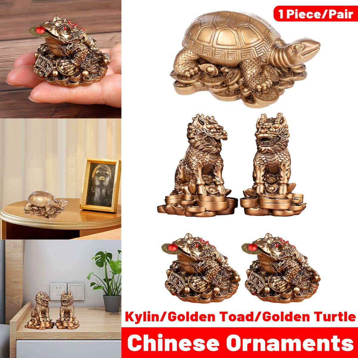Feng Shui Golden Toad Ornament Resin Home and Office Decor - Golden Toad Pair - view 2