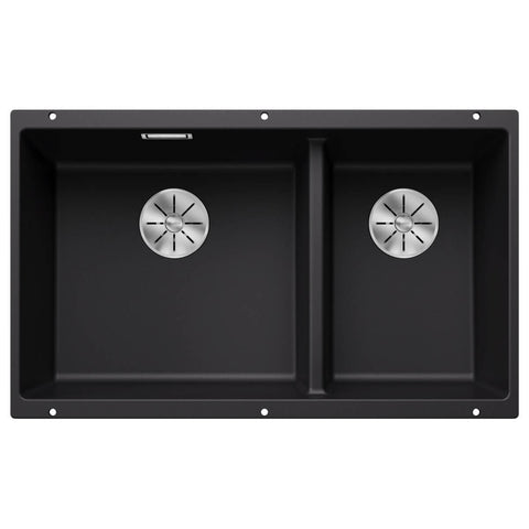 Blanco Subline 430/270 double bowl undermount sink - black Silgranit, covered C-overflow - 528009
