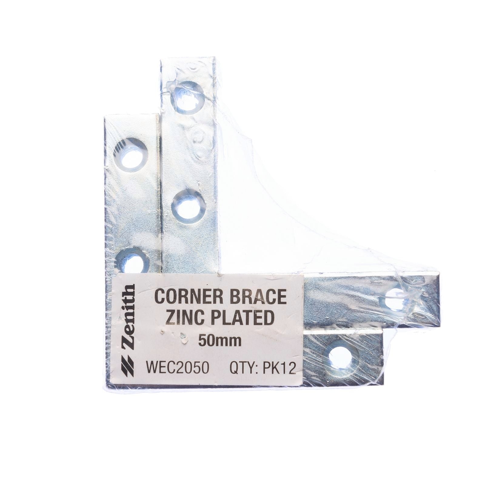 ZENITH 50mm Zinc Plated Steel Corner Brace Bracket 12 Pack
