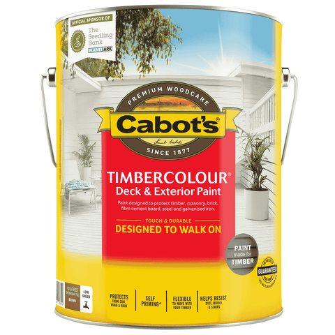 Cabot's 10L Brown Timbercolour Deck & Exterior Paint, Water-Based Self-Priming UV Resistant