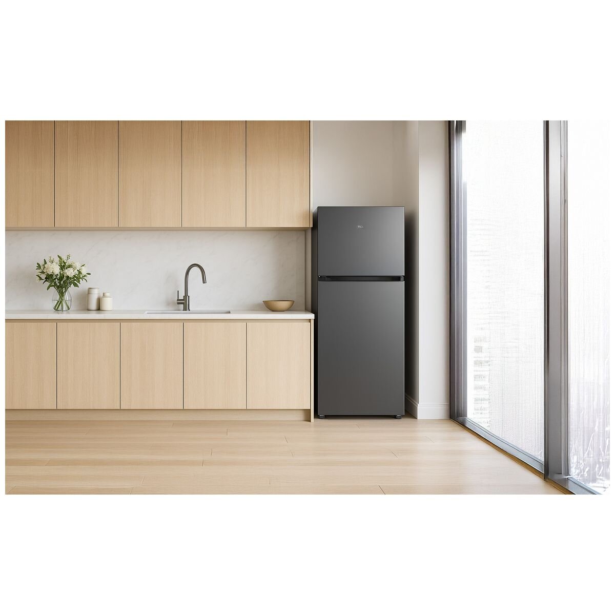 TCL 420L Top Mount Refrigerator - Frost Free, Inverter Compressor, Grey Finish - TRF491TG
