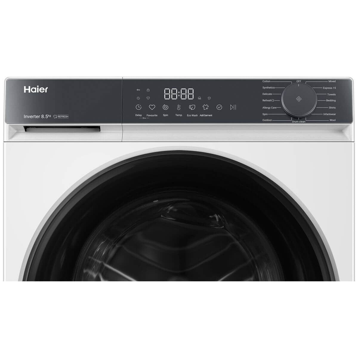 Haier 8.5kg Front Loader - White, Express 15 Cycle, Steam Refresh, 5 Star Energy - HWF85KW1