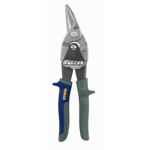 Irwin Right Straight Cut Offset Aviation Snips - 33mm Steel Blade, Green