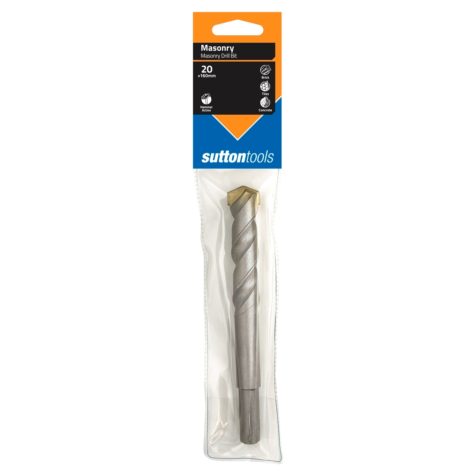 Sutton Tools 20 x 160mm SB TCT Masonry Drill Bit, Carbide Tip, Stone, Brick & Concrete