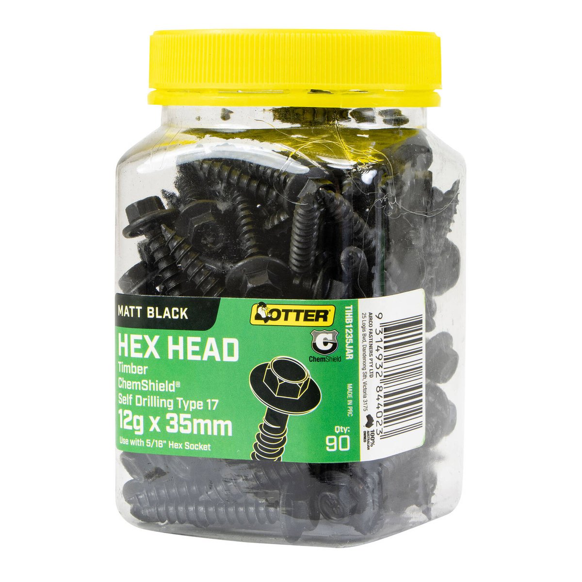 Otter 12g x 35mm Timber Hex Head ChemShield Screws - 90 Pack Self-Drilling T17