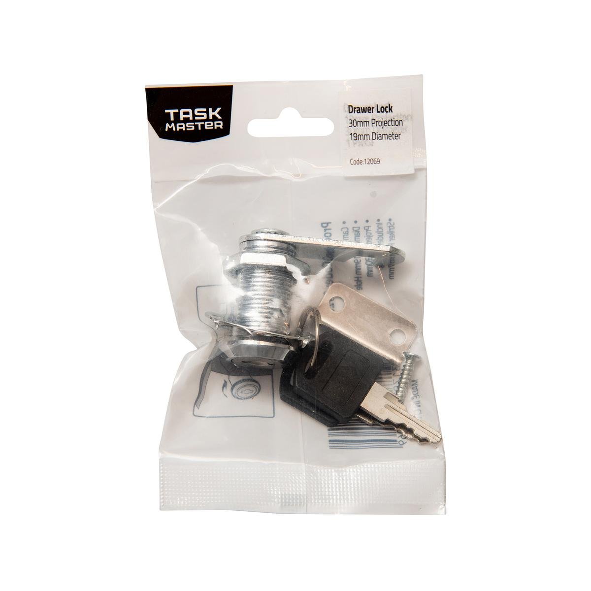 Taskmaster 19 x 30mm Drawer Lock with 2 Keys Cabinet Furniture Security