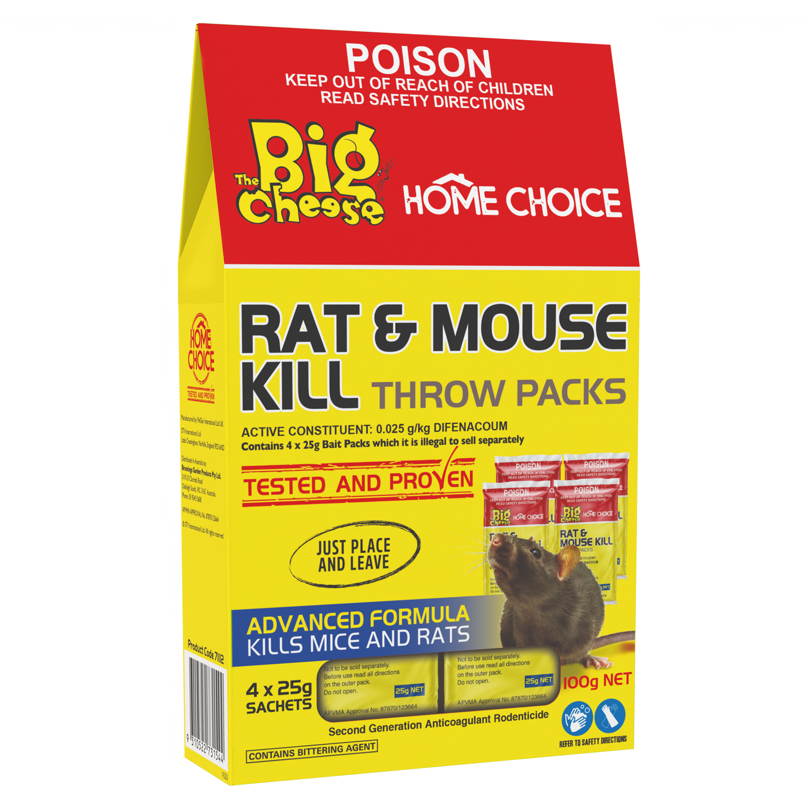The Big Cheese Home Choice Rat & Mouse Kill Throw Packs 4 x 25g