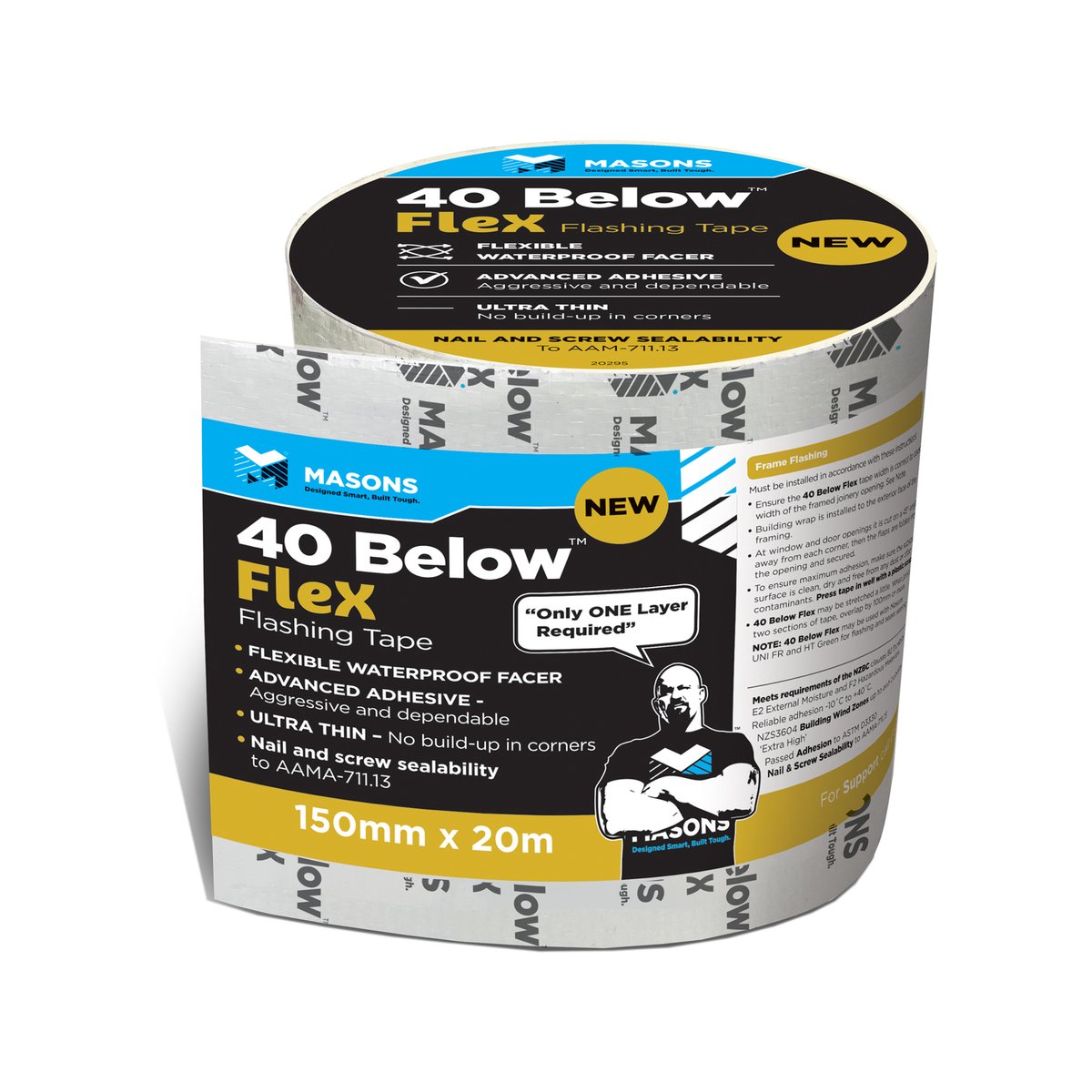 Masons 40 Below Flex Self-Adhesive Flashing Tape 150mm x 20m - White - High Water Resistance - SuperSaverAU - view 1