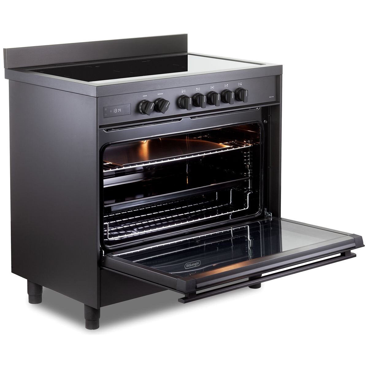 DeLonghi 90cm Deluxe Freestanding Induction Cooker 140L - Anthracite, Five Zones - DEF1407INDMB