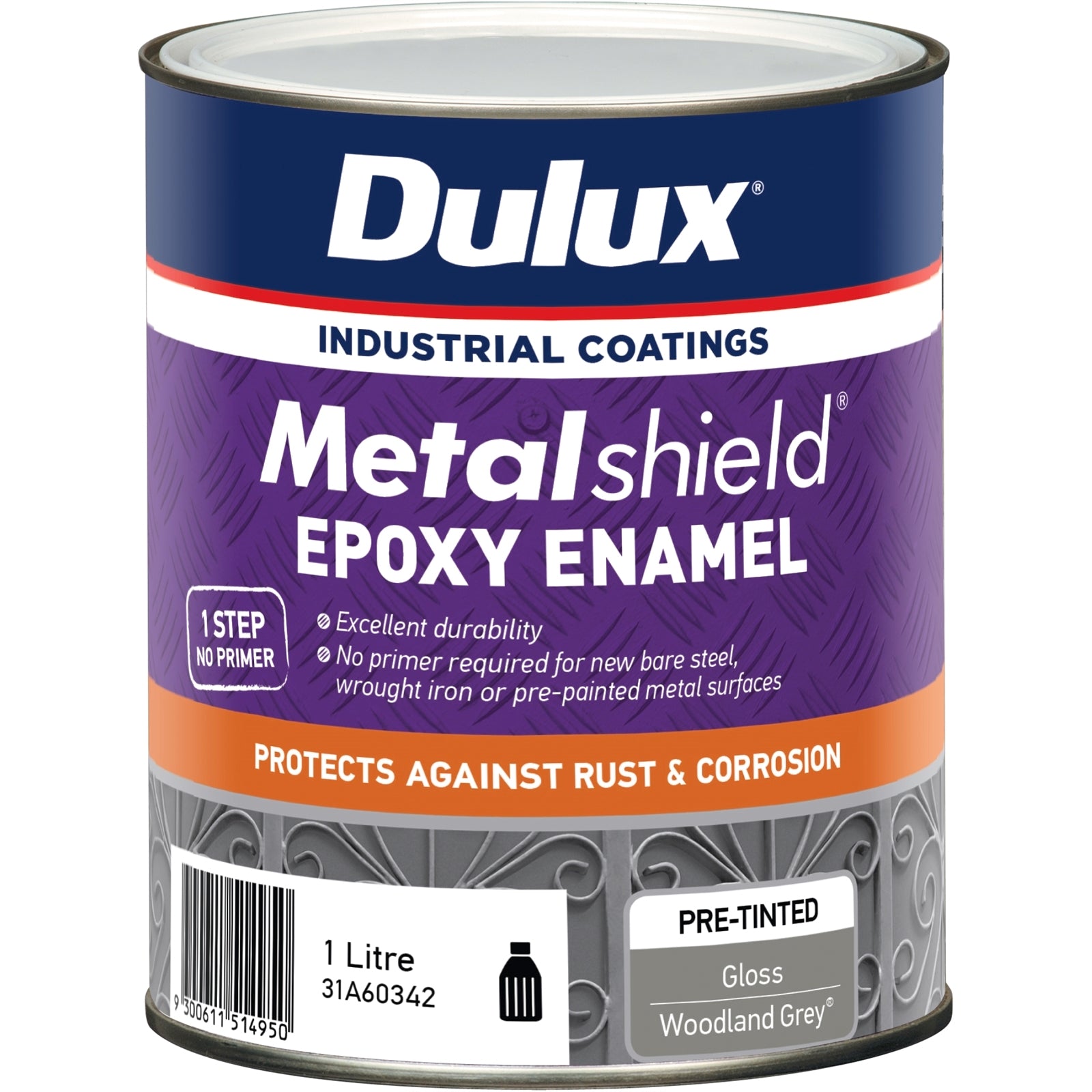 Dulux Metalshield Epoxy Enamel Gloss Paint 1L Woodland Grey - UV & Splatter Resistant Metal Topcoat