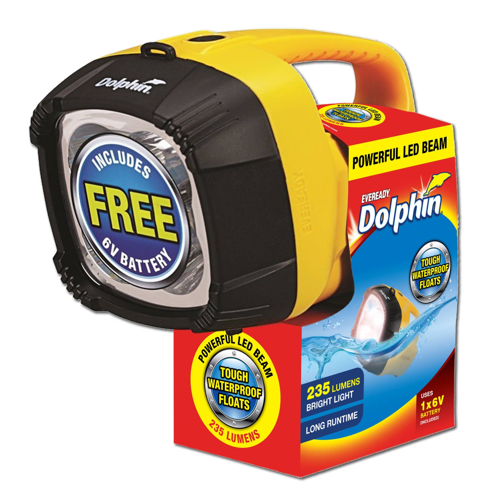 Eveready Dolphin 235 Lumen LED Lantern with 6V Battery, 250m Beam, Waterproof, Yellow (DOLLN6VWB)