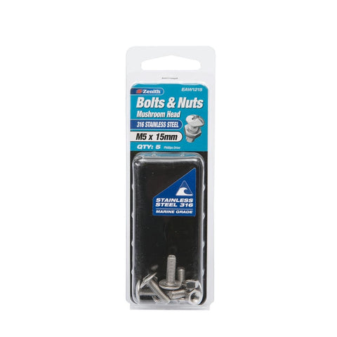 Zenith M5 x 15mm Stainless Steel Mushroom Head Bolts and Nuts 5 Pack - SuperSaverAU - view 1