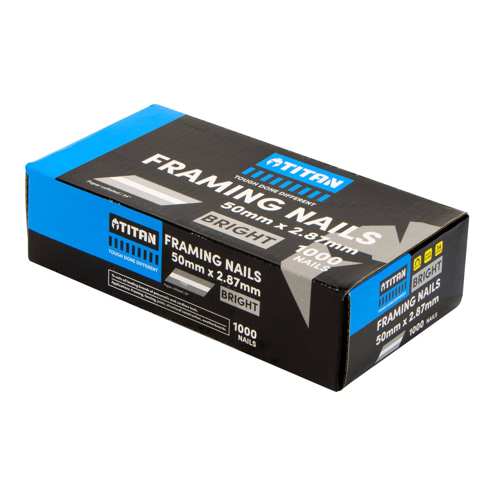 Titan 50 x 2.87mm Bright Steel Collated Framing Nails - 1000 Pack