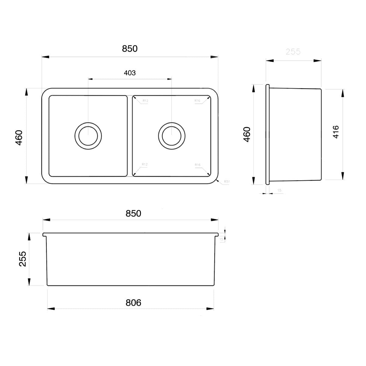 Turner Hastings Cuisine Double Bowl Fireclay Butler Sink - Gloss White, No Drainer - CUD85FS