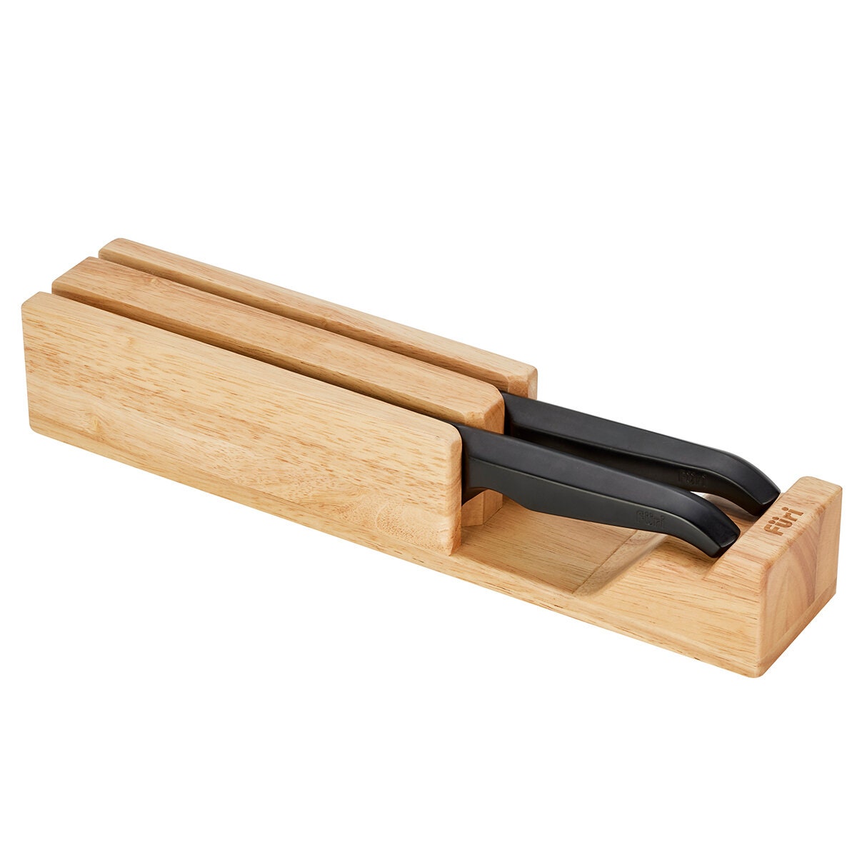 Furi Pro Jet Black 3 Piece Knife Set - Black Knives with Wooden Knife Holder - 41483