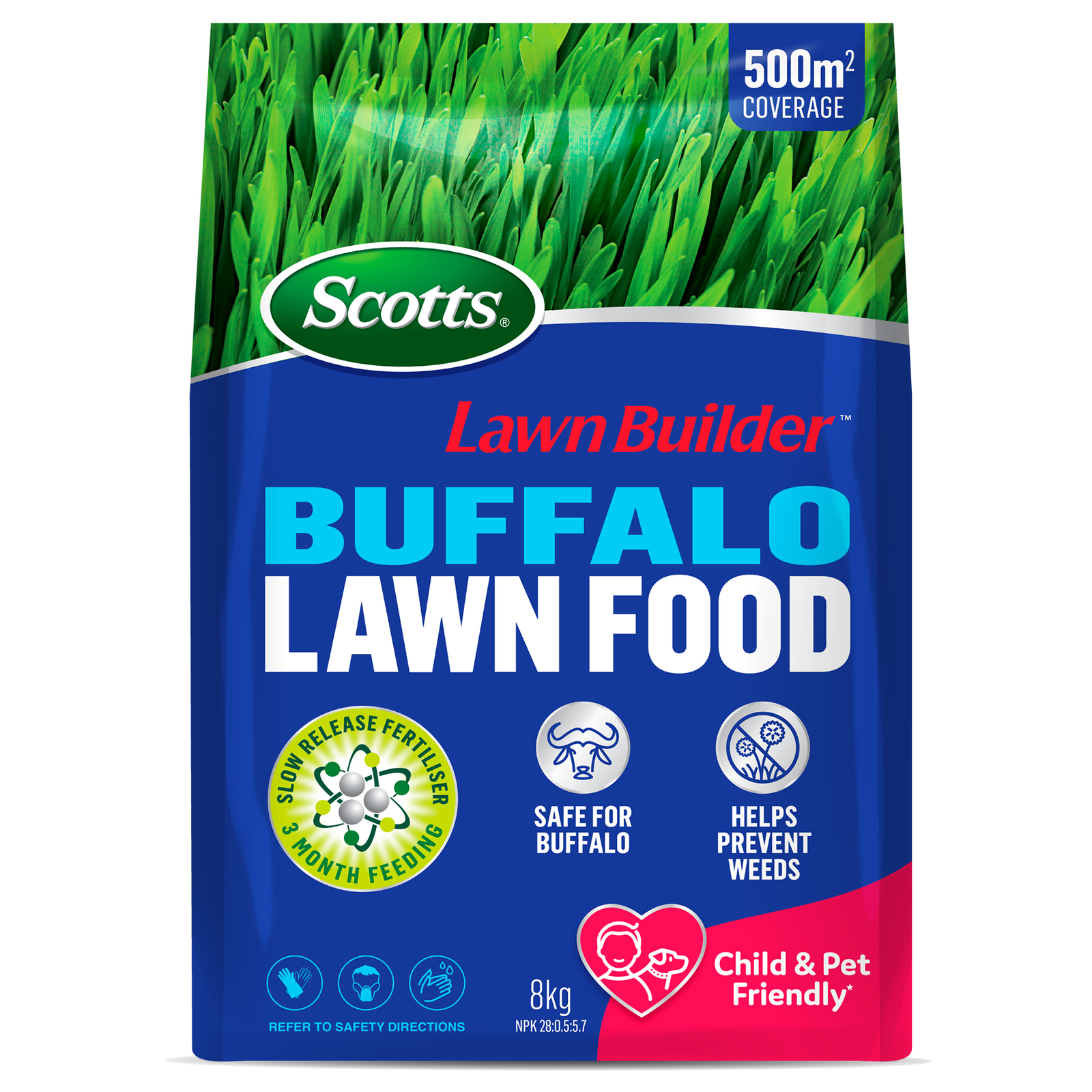Scotts Lawn Builder Buffalo Slow Release Lawn Fertiliser 8kg - Granular, Covers 500m2