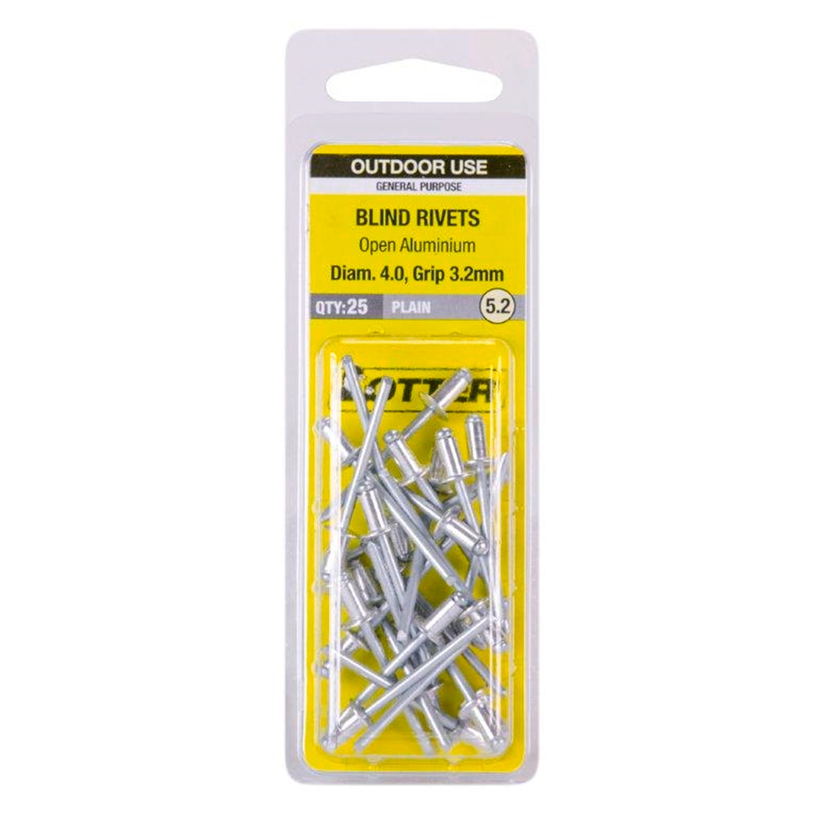 Otter 4.0 x 3.2mm Open Aluminium Blind Rivets 25 Pack